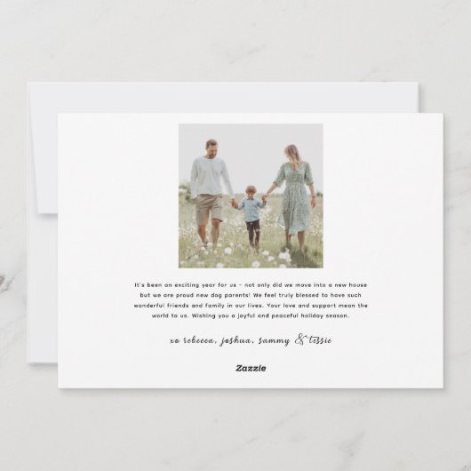 平和と喜びと子犬のキス、2枚の写真カスタム シーズンカード (裏面)