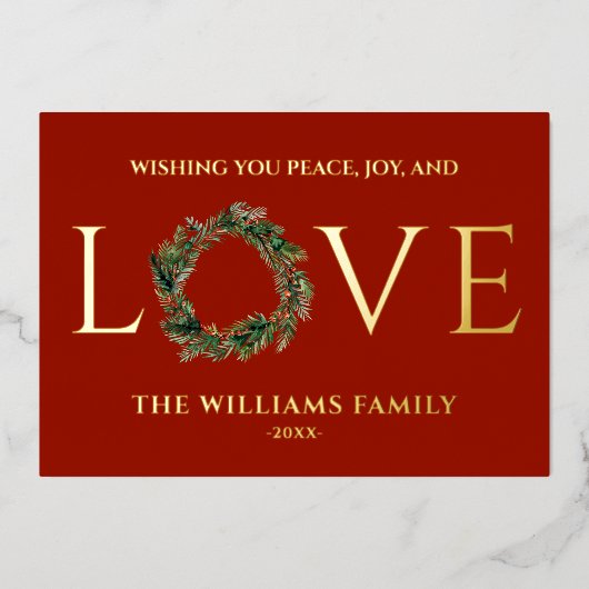 平和と喜びと愛の赤いクリスマスを願って 箔シーズンカード (正面)