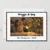 平和と喜びのクラシックグリーンチェック柄クリスマス シーズンカード (正面)