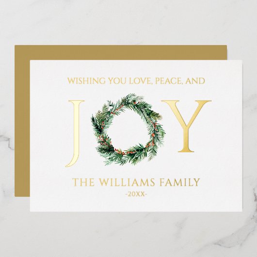 平和と喜びのクリスマスを愛して金ゴールド 箔シーズンカード (正面/裏面)