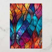 平和と喜びのステンドグラス窓のクリスマス写真 箔シーズンカード (裏面)