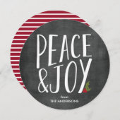 平和と喜びのチョークボードラウンドホリデーカード シーズンカード (正面/裏面)