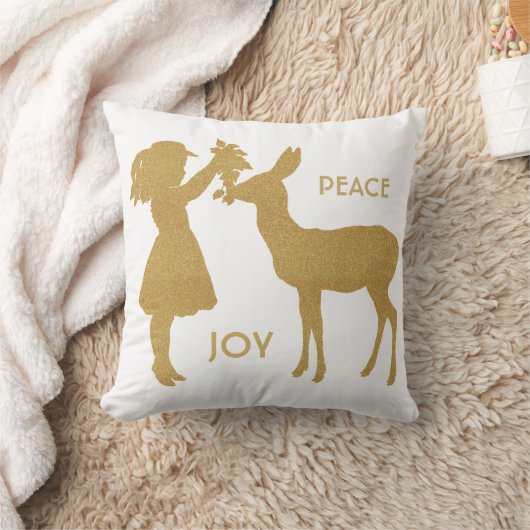 平和と喜びのヴィンテージガールと鹿の枕 クッション (ブランケット)