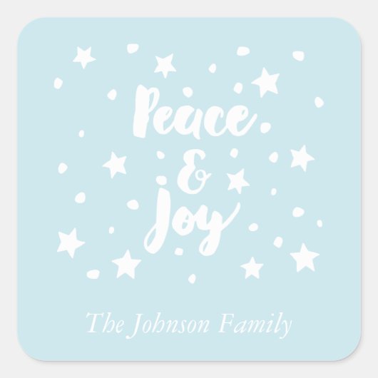 平和と喜びの星と雪の結晶クリスマス スクエアシール (正面)