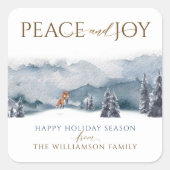 平和と喜びの水彩森林と狐のホリデー スクエアシール (正面)