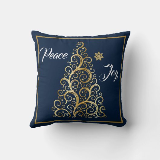 平和と喜びの海軍と金ゴールドのクリスマス クッション (裏面)