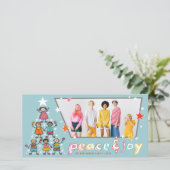 平和と喜びの漫画クリスマスツリーの子供のおもしろい写真 シーズンカード (スタンド正面)