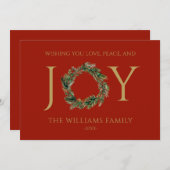 平和と喜びの赤いクリスマスを愛して シーズンカード (正面/裏面)