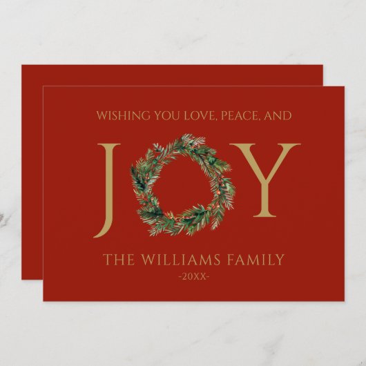 平和と喜びの赤いクリスマスを愛して シーズンカード (正面/裏面)