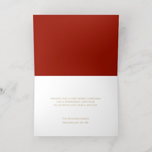 平和と喜びの赤いクリスマスを愛して 箔シーズンカード (内側レイダウン)