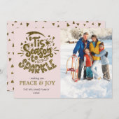 平和と喜びを願う ゴールドグリッター輝く写真 シーズンカード (正面/裏面)