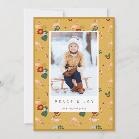 平和と喜びイエロートナカイ花のパターン写真 シーズンカード (正面)