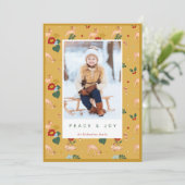 平和と喜びイエロートナカイ花のパターン写真 シーズンカード (スタンド正面)