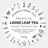 平和と喜びハーブティーのラベル ラウンドシール (正面)