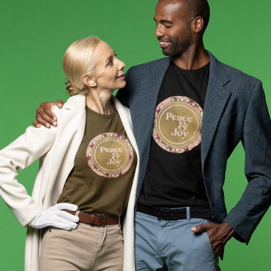 平和と喜びピンクと金ゴールドのクリスマス Tシャツ