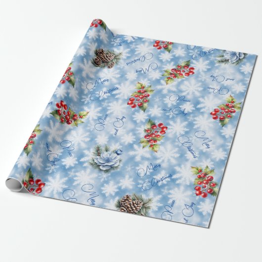 平和と喜びメリークリスマスブルースノーフレーク ラッピングペーパー (アンロールド)