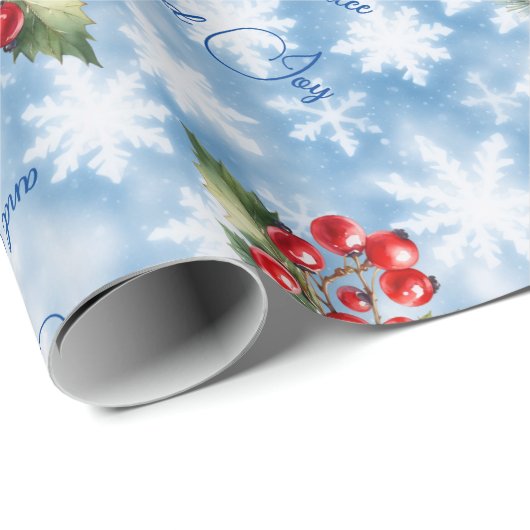 平和と喜びメリークリスマスブルースノーフレーク ラッピングペーパー (ロールコーナー)