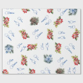 平和と喜びメリークリスマスレッドベリーの白 ラッピングペーパー (フラット)