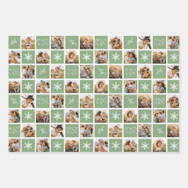 平和と喜びライトグリーンホリデーフォトコラージュ ラッピングペーパーシート