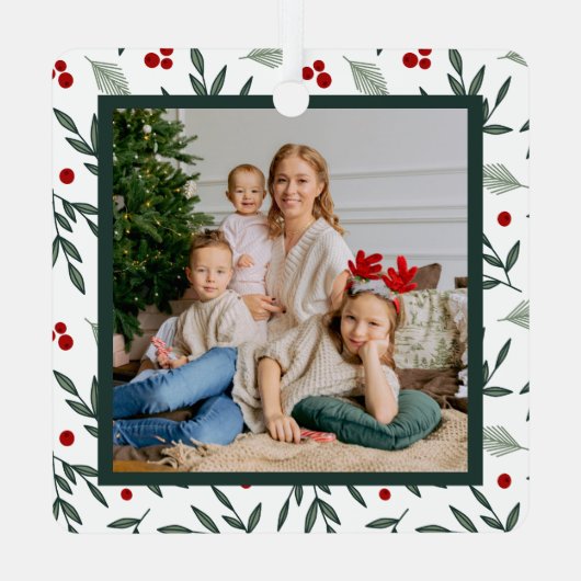 平和と喜び冬の赤い緑のフォトメタル装飾 メタルオーナメント (裏面)