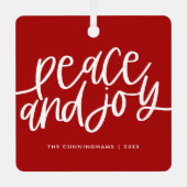 平和と喜び冬の赤い緑のフォトメタル装飾 メタルオーナメント (正面)