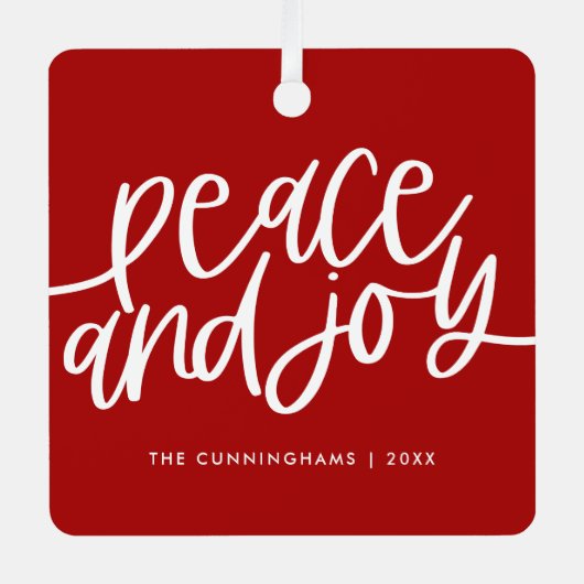 平和と喜び冬の赤い緑のフォトメタル装飾 メタルオーナメント (正面)