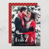 平和と喜び垂直方向の写真クリスマス シーズンカード (正面/裏面)