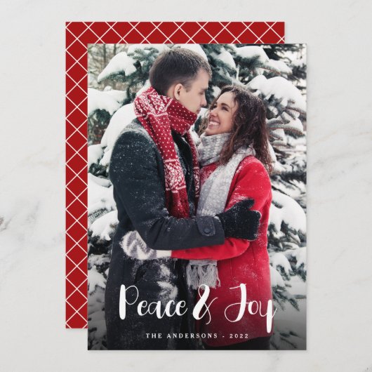 平和と喜び垂直方向の写真クリスマス シーズンカード (正面/裏面)