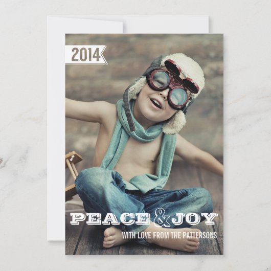 平和と喜び大きなはっきりしたクリスマスホリデーフォトカード シーズンカード (正面)