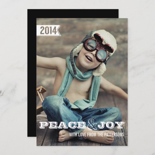 平和と喜び大きなはっきりしたクリスマスホリデーフォトカード シーズンカード (正面/裏面)