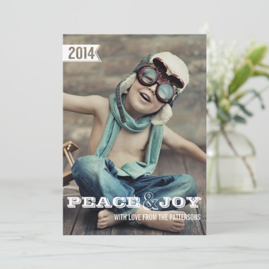 平和と喜び大きなはっきりしたクリスマスホリデーフォトカード シーズンカード (スタンド正面)