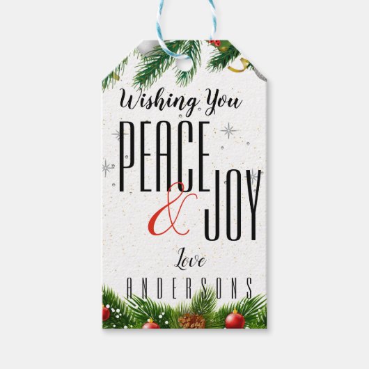 平和と喜び白黒レッドベリークリスマスギ ギフトタグ (正面)