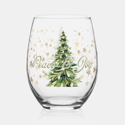 平和と喜び緑のクリスマスツリー ステムなしワイングラス (裏面)