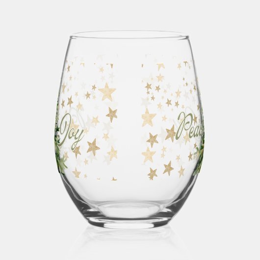 平和と喜び緑のクリスマスツリー ステムなしワイングラス (左)