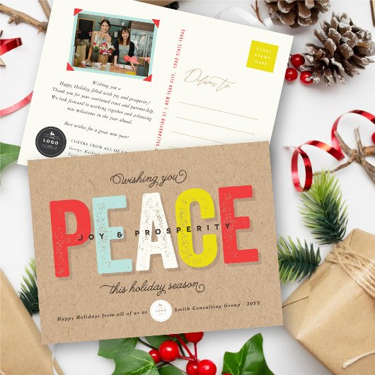 平和と喜び繁栄のタイポグラフィはっきりした事業 シーズンポストカード