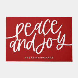 平和と喜び赤のホリデークリスマス ドアマット