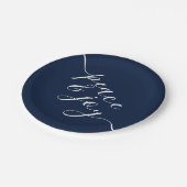 平和と喜び青モダンと白のクリスマス ペーパープレート (アングル)