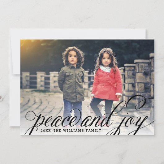 平和と喜び黒手書きスクリプト写真 シーズンカード (正面)