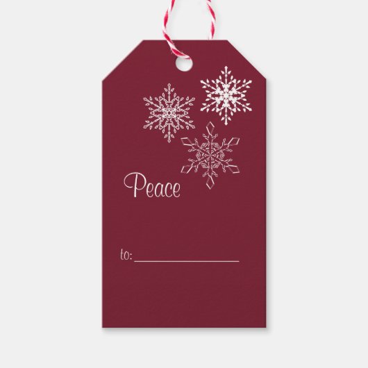 平和と喜び3つの雪赤と白片 ギフトタグ (正面)