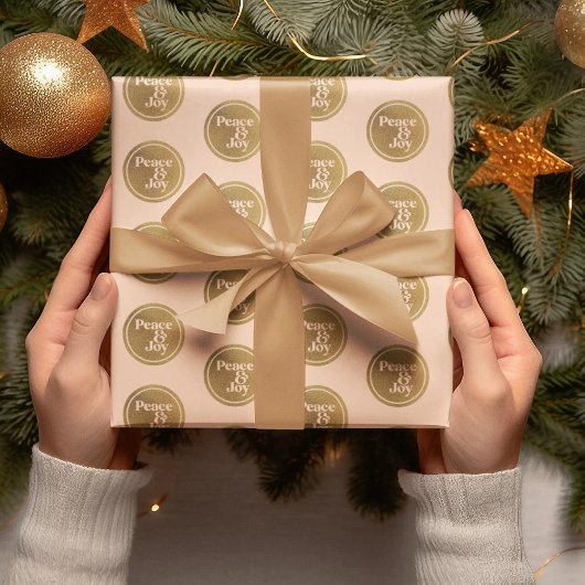 平和と喜び、ピンクと金ゴールドクリスマスホリデー ラッピングペーパー
