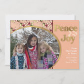 平和と喜び:ピンクの金ゴールドグリッタークリスマス シーズンカード (正面)