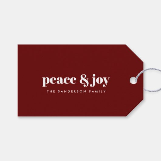 平和と喜び |モダンクリスマスのプレゼント ギフトタグ (正面(横))