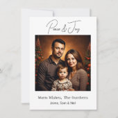 平和と喜び |写真パーソナライズされたクリスマス シーズンカード (正面)