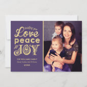 『平和と喜び』|紫と金ゴールドエレガント写真 シーズンカード (正面)