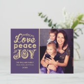 『平和と喜び』|紫と金ゴールドエレガント写真 シーズンカード (スタンド正面)