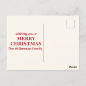 平和と喜び – 赤モダンタイポグラフィクリスマス ポストカード (裏面)