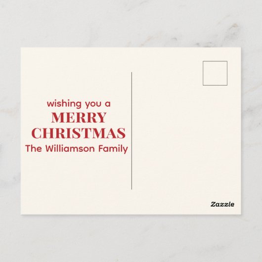 平和と喜び – 赤モダンタイポグラフィクリスマス ポストカード (裏面)