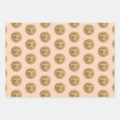 平和と喜び、金ゴールドピンクグリーンブルゴーニュのクリスマス ラッピングペーパーシート (正面)