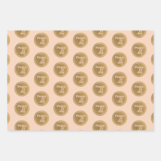 平和と喜び、金ゴールドピンクグリーンブルゴーニュのクリスマス ラッピングペーパーシート (正面)