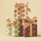 平和と喜び、金ゴールドピンクグリーンブルゴーニュのクリスマス ラッピングペーパーシート